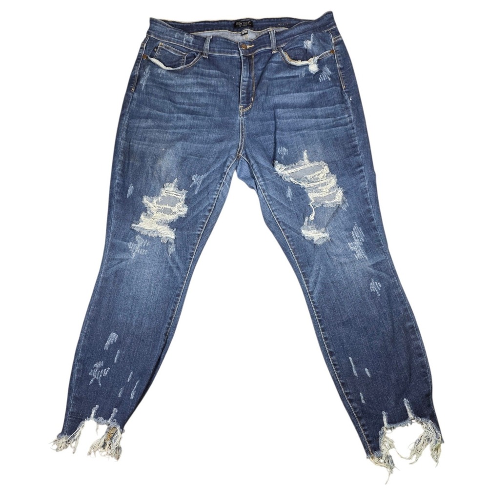 Judy Blue Skinny Fit Jeans Distressed Frayed Hem Stretch Plus Size 20W